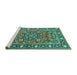 Sideview of Machine Washable Persian Turquoise Traditional Area Rugs, wshtr2246turq