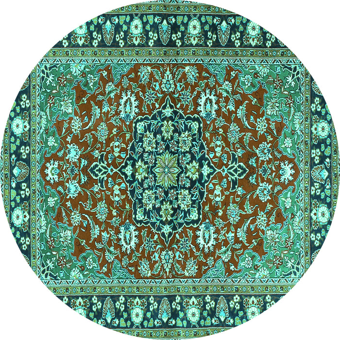 Round Persian Turquoise Traditional Rug, tr2246turq
