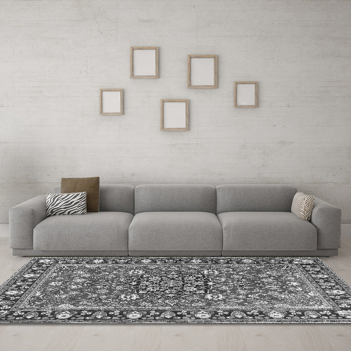 Machine Washable Persian Gray Traditional Rug in a Living Room,, wshtr2246gry