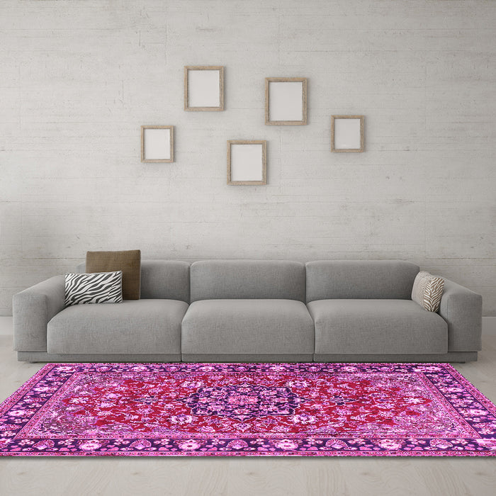 Machine Washable Persian Pink Traditional Rug in a Living Room, wshtr2246pnk
