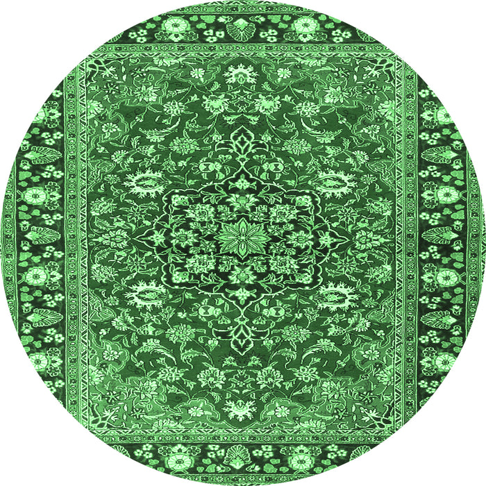 Round Machine Washable Persian Emerald Green Traditional Area Rugs, wshtr2246emgrn