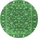 Round Machine Washable Persian Emerald Green Traditional Area Rugs, wshtr2246emgrn