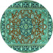 Round Machine Washable Persian Turquoise Traditional Area Rugs, wshtr2246turq