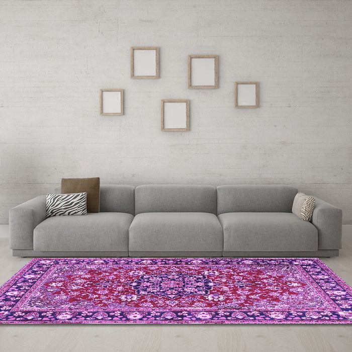 Machine Washable Persian Purple Traditional Area Rugs in a Living Room, wshtr2246pur