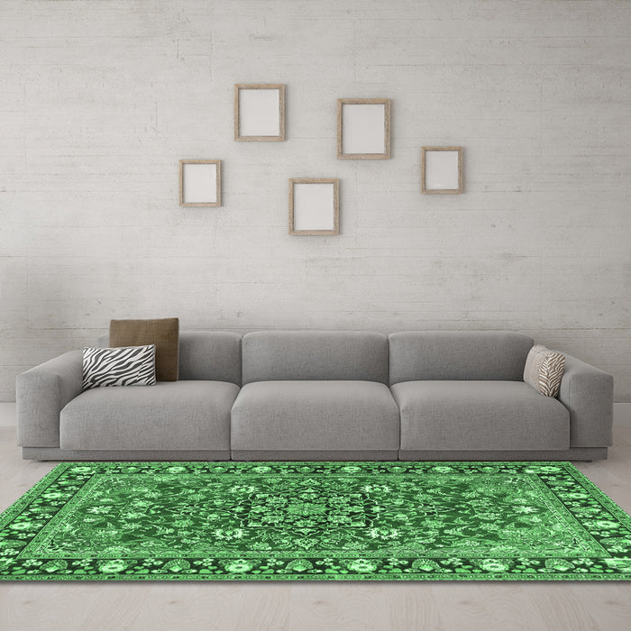 Machine Washable Persian Emerald Green Traditional Area Rugs in a Living Room,, wshtr2246emgrn