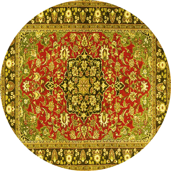 Round Persian Yellow Traditional Rug, tr2246yw