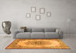 Machine Washable Medallion Orange Traditional Area Rugs in a Living Room, wshtr2247org