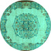 Round Machine Washable Medallion Turquoise Traditional Area Rugs, wshtr2247turq