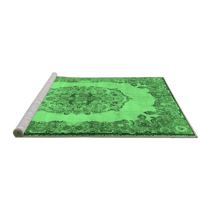 Sideview of Machine Washable Medallion Emerald Green Traditional Area Rugs, wshtr2247emgrn