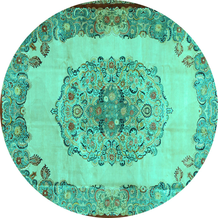 Round Medallion Turquoise Traditional Rug, tr2247turq