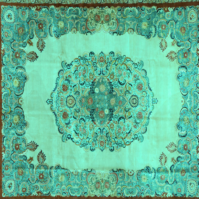 Square Medallion Turquoise Traditional Rug, tr2247turq
