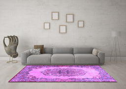 Machine Washable Medallion Purple Traditional Area Rugs in a Living Room, wshtr2247pur