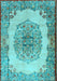 Machine Washable Medallion Light Blue Traditional Rug, wshtr2247lblu