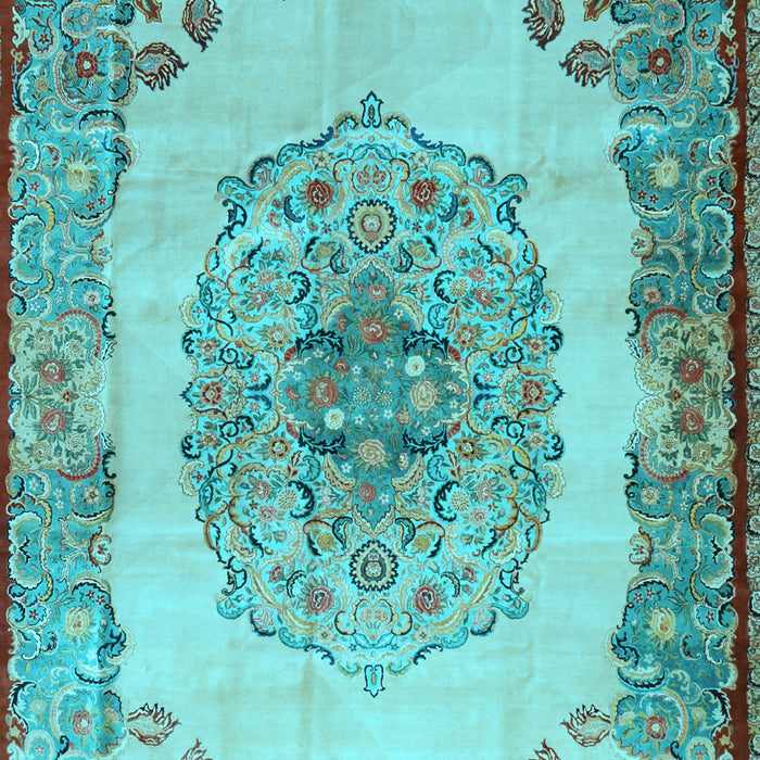Machine Washable Medallion Light Blue Traditional Rug, wshtr2247lblu