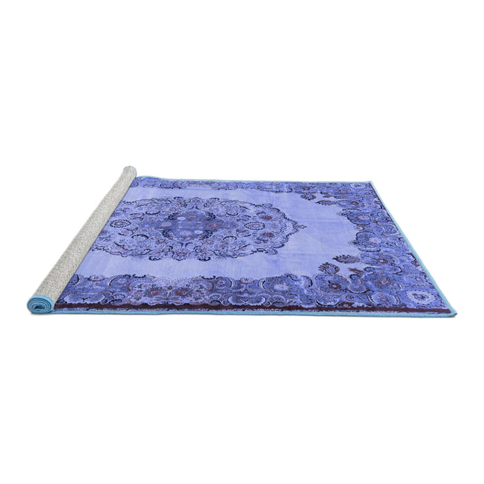 Sideview of Machine Washable Medallion Blue Traditional Rug, wshtr2247blu