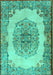 Machine Washable Medallion Turquoise Traditional Area Rugs, wshtr2247turq