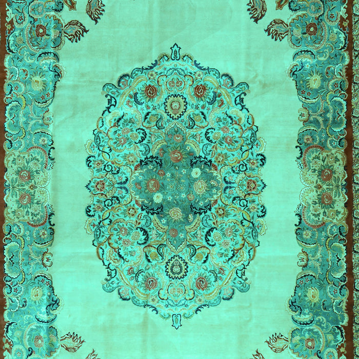 Machine Washable Medallion Turquoise Traditional Area Rugs, wshtr2247turq