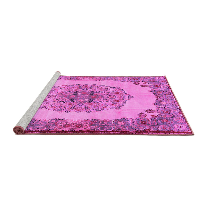 Sideview of Machine Washable Medallion Pink Traditional Rug, wshtr2247pnk