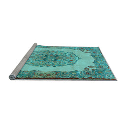 Sideview of Machine Washable Medallion Light Blue Traditional Rug, wshtr2247lblu