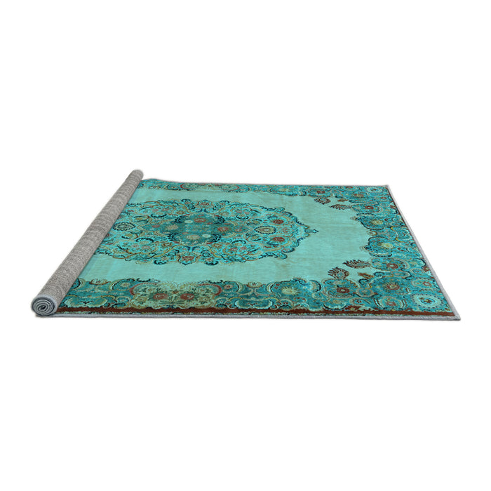 Sideview of Machine Washable Medallion Light Blue Traditional Rug, wshtr2247lblu