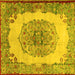 Square Machine Washable Medallion Yellow Traditional Rug, wshtr2247yw