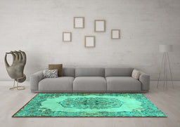 Machine Washable Medallion Turquoise Traditional Area Rugs in a Living Room,, wshtr2247turq