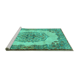 Sideview of Machine Washable Medallion Turquoise Traditional Area Rugs, wshtr2247turq