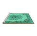 Sideview of Machine Washable Medallion Turquoise Traditional Area Rugs, wshtr2247turq