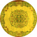 Round Machine Washable Medallion Yellow Traditional Rug, wshtr2247yw