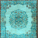 Square Machine Washable Medallion Light Blue Traditional Rug, wshtr2247lblu