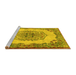 Sideview of Machine Washable Medallion Yellow Traditional Rug, wshtr2247yw