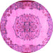 Round Machine Washable Medallion Pink Traditional Rug, wshtr2247pnk