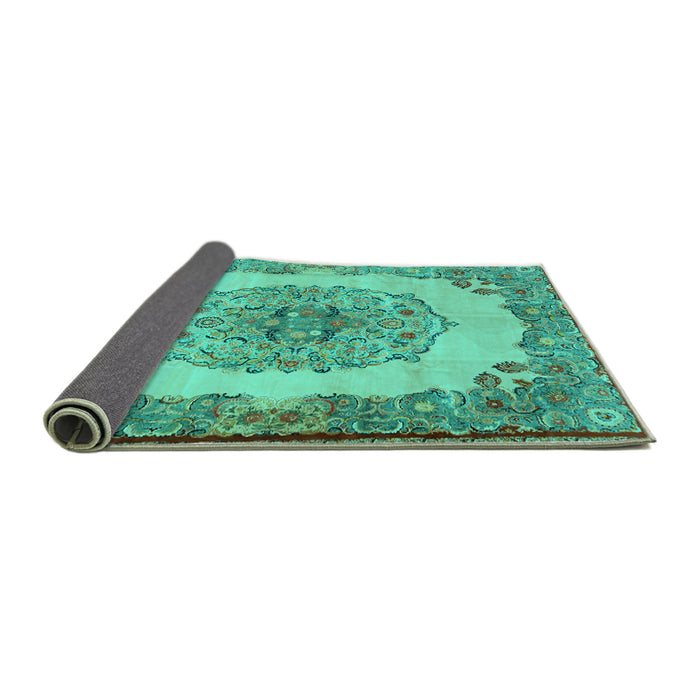 Sideview of Medallion Turquoise Traditional Rug, tr2247turq