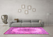 Machine Washable Medallion Pink Traditional Rug in a Living Room, wshtr2247pnk