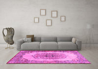 Machine Washable Medallion Pink Traditional Rug, wshtr2247pnk