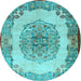 Round Machine Washable Medallion Light Blue Traditional Rug, wshtr2247lblu