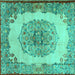 Square Machine Washable Medallion Turquoise Traditional Area Rugs, wshtr2247turq