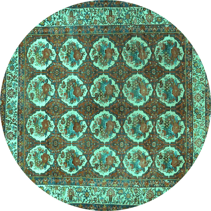 Round Machine Washable Persian Turquoise Traditional Area Rugs, wshtr2248turq