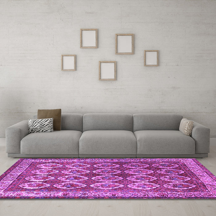 Machine Washable Persian Purple Traditional Area Rugs in a Living Room, wshtr2248pur