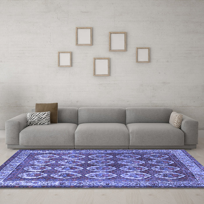 Machine Washable Persian Blue Traditional Rug in a Living Room, wshtr2248blu