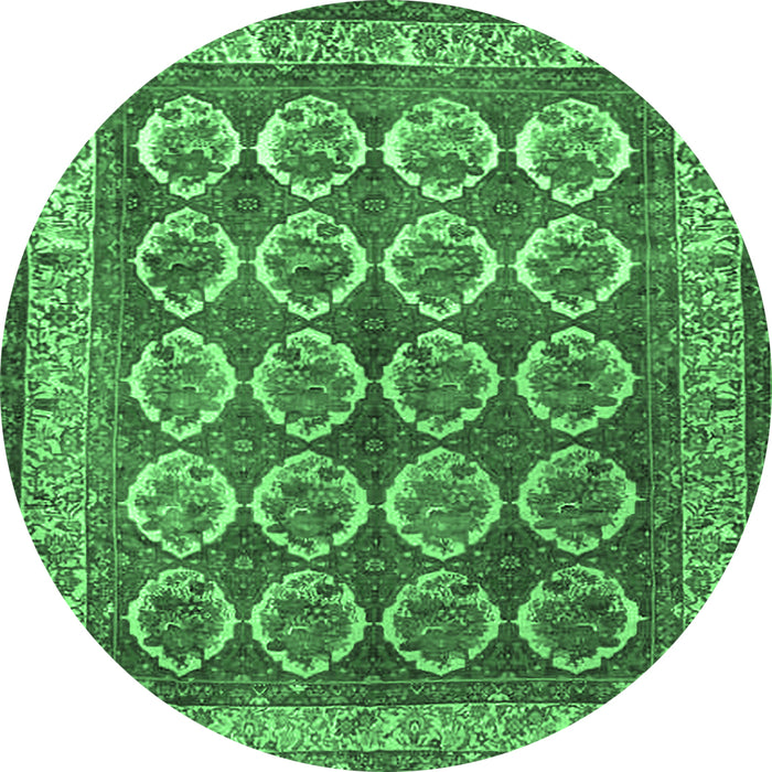Round Persian Emerald Green Traditional Rug, tr2248emgrn