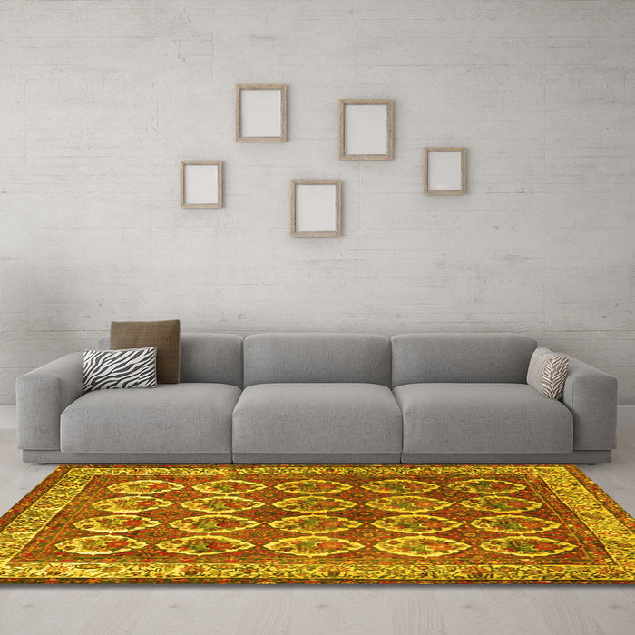 Machine Washable Persian Yellow Traditional Rug in a Living Room, wshtr2248yw