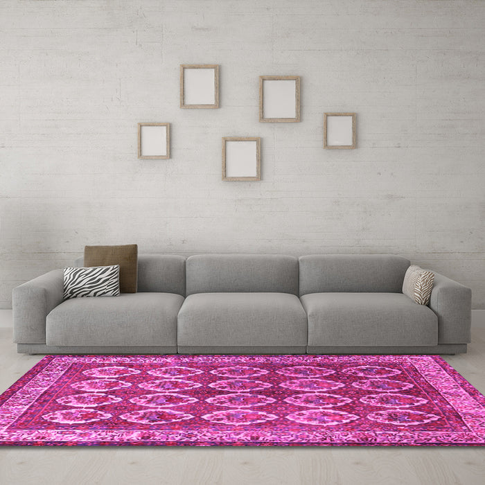 Machine Washable Persian Pink Traditional Rug in a Living Room, wshtr2248pnk