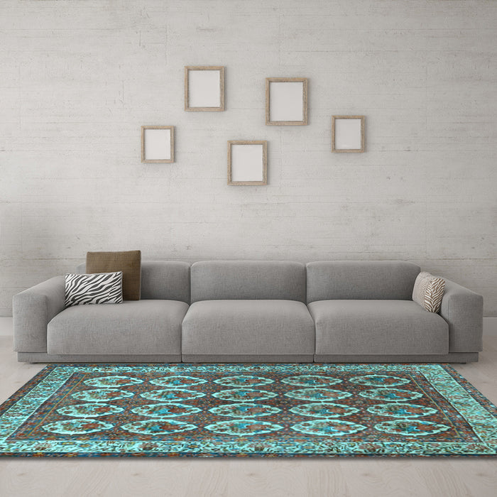 Machine Washable Persian Light Blue Traditional Rug in a Living Room, wshtr2248lblu