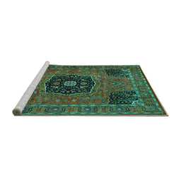 Sideview of Machine Washable Persian Turquoise Traditional Area Rugs, wshtr2249turq