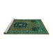 Sideview of Machine Washable Persian Turquoise Traditional Area Rugs, wshtr2249turq