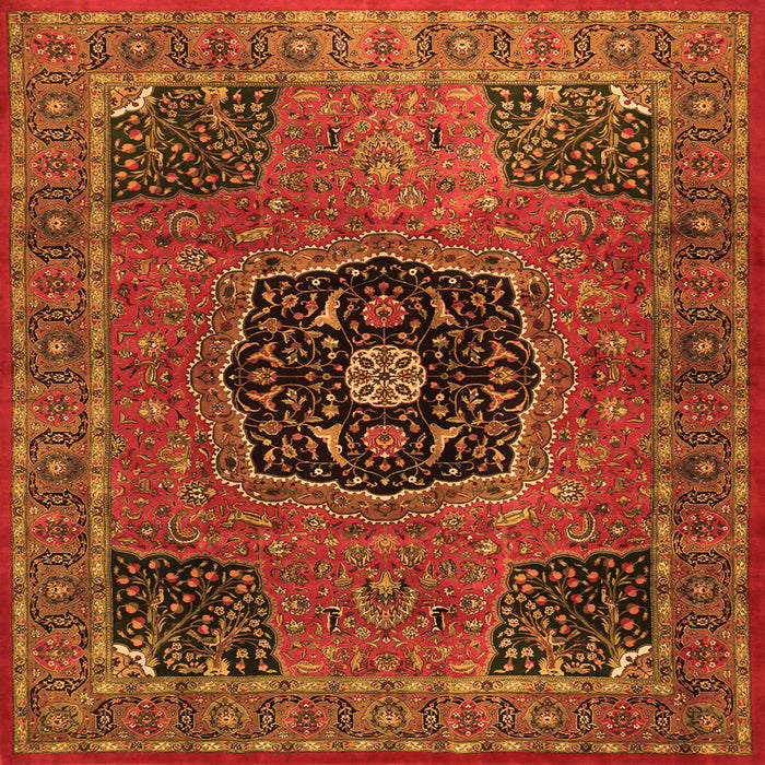 Round Machine Washable Persian Orange Traditional Area Rugs, wshtr2249org