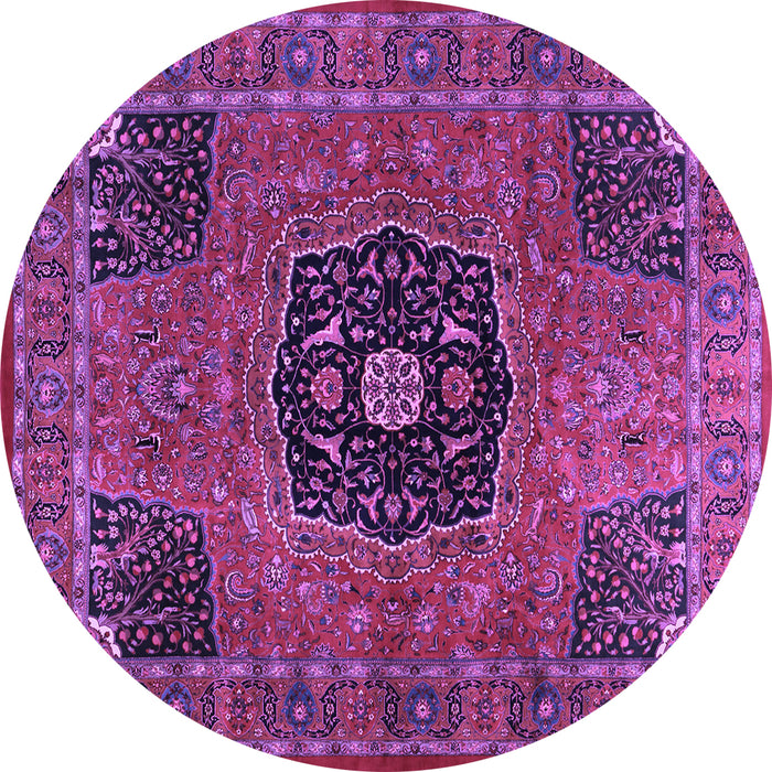 Round Machine Washable Persian Purple Traditional Area Rugs, wshtr2249pur