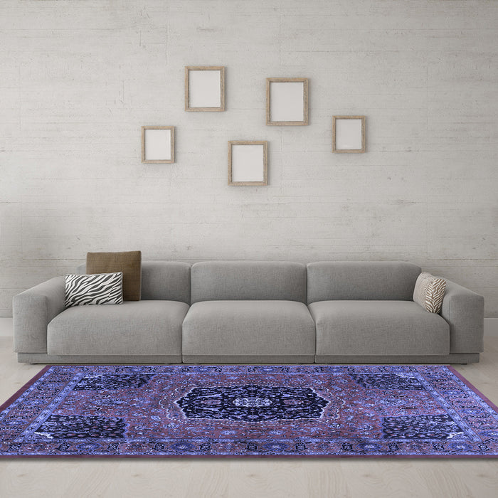 Machine Washable Persian Blue Traditional Rug in a Living Room, wshtr2249blu