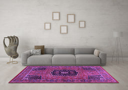 Machine Washable Persian Purple Traditional Area Rugs in a Living Room, wshtr2249pur